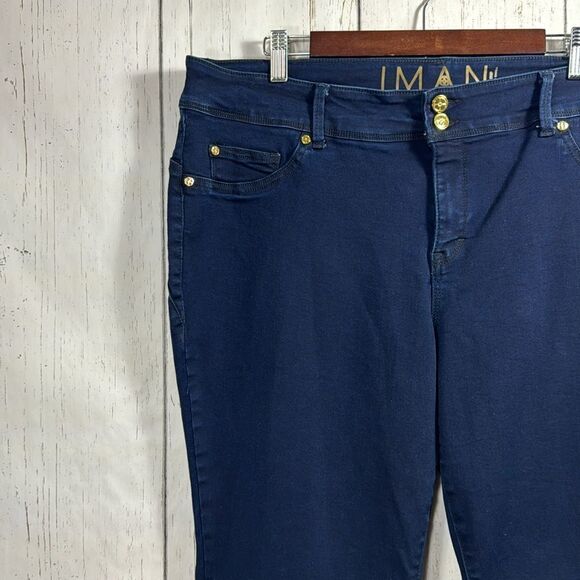 Iman Global Chic Womens Plus 360 Slim Boot Cut Dark Blue Denim Streetwear Jeans - Picture 3 of 16